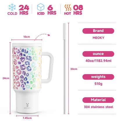 40Oz Cup Tumbler with Handle Straw Stainless Steel Multi-Prints Coffee Cup Travel Water Bottle Leak-Proof Car Mug Gifts