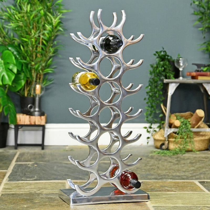Modern Wine Bottle Stand Floor Standing Aluminium Bottle Silver Wine Rack Drinks