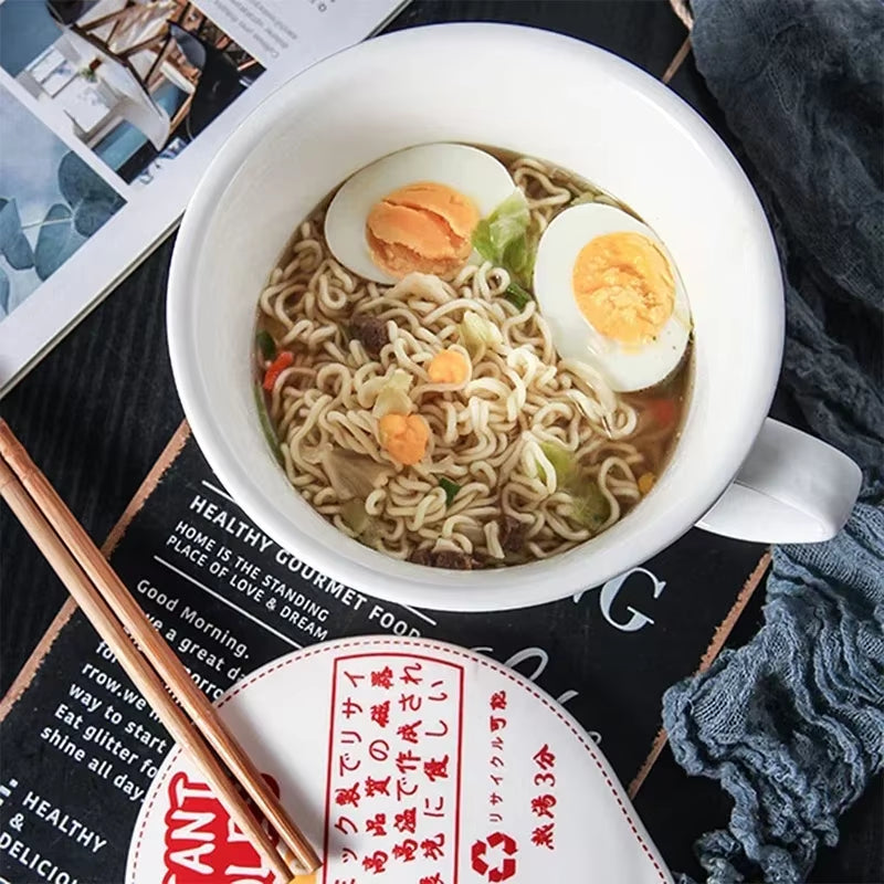 Hot Sale Ceramic Instant Noodle Bowl with Handle Large Capacity Instant Noodles Bowl Cute Design Instant Noodles Bowl with Lid