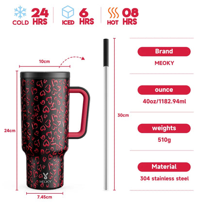 40Oz Cup Tumbler with Handle Straw Stainless Steel Multi-Prints Coffee Cup Travel Water Bottle Leak-Proof Car Mug Gifts