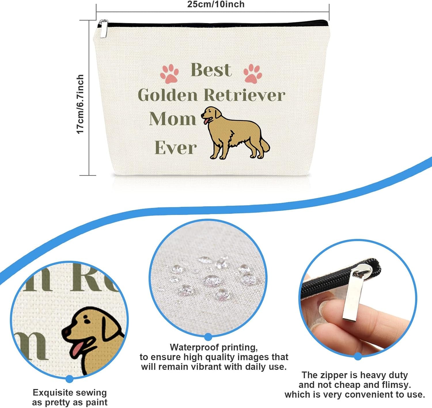 Golden Retriever Mom Gifts Makeup Bag Golden Retriever Lover Gift Golden Mom Cosmetic Bag Golden Retriever Owner Gift Dog Lover Gift for Women Mother'S Day Christmas Birthday Gift for Her Travel Pouch