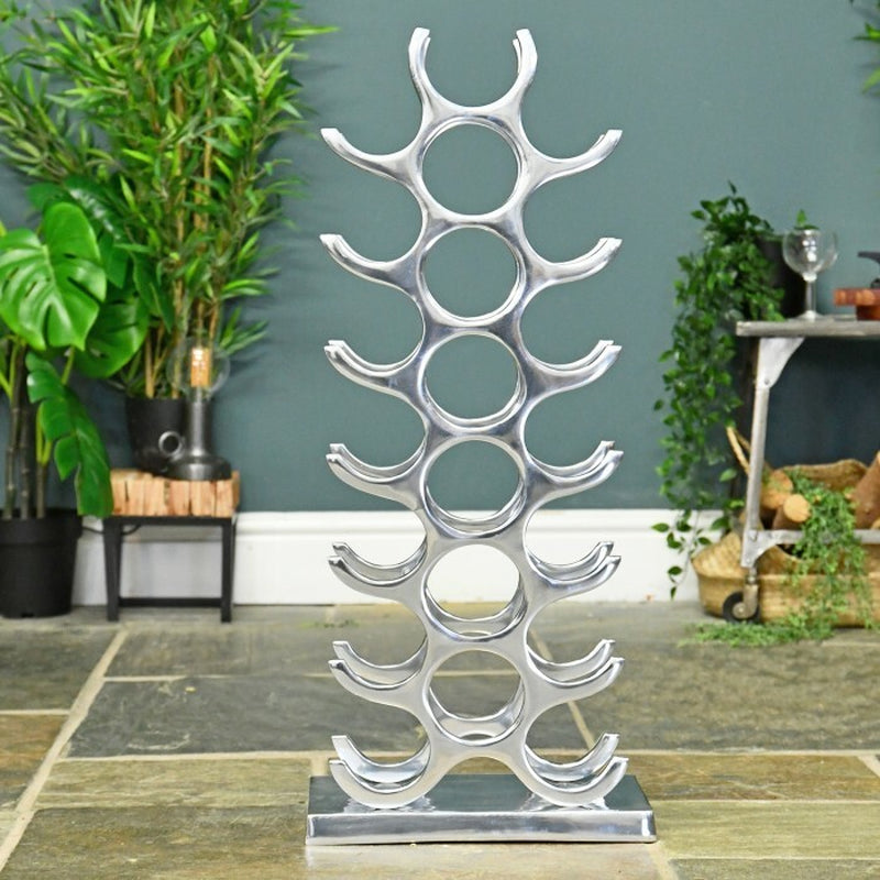 Modern Wine Bottle Stand Floor Standing Aluminium Bottle Silver Wine Rack Drinks