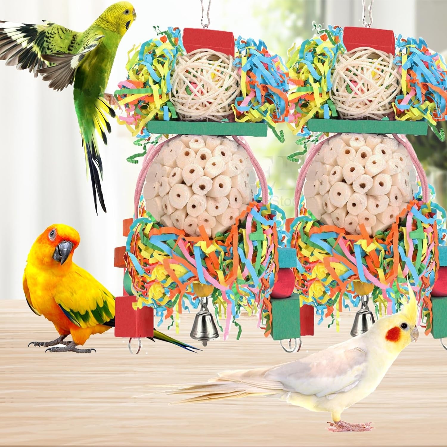 Bird Toys Conure Toys Hanging Natural Soft Sola Ball Beak Chew Shred Forage Toys for Parrots,Cockatiel,Conure,Love Birds,Parakeets,Budgie and Other Small Birds (Boys)