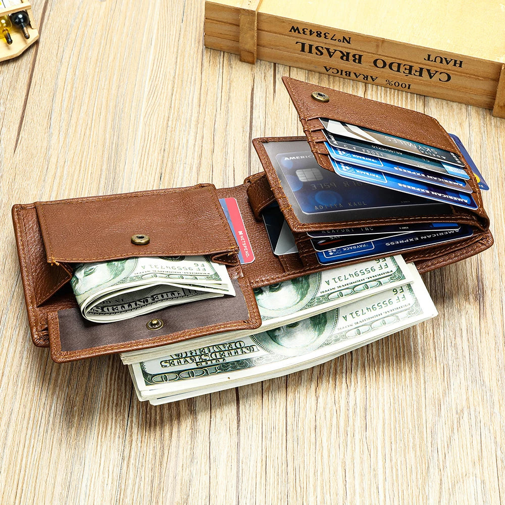 Handmade Cowhide Wallet Men'S Leather Short Anti-Theft Swipe Wallet Large Capacity Trend Wallet Men
