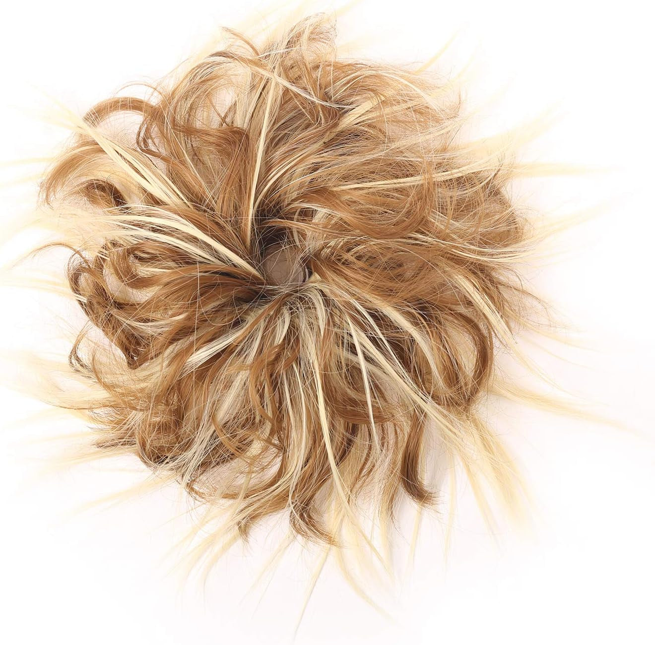 Messy Hair Bun Tousled Updo Hair Piece Scrunchies Extension with Elastic Rubber Band Curly Wavy Messy Hairpieces for Women Girls 1PCS (12AH613)