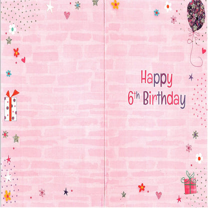 6th Birthday Card for Girl  -  19 x 13 cm