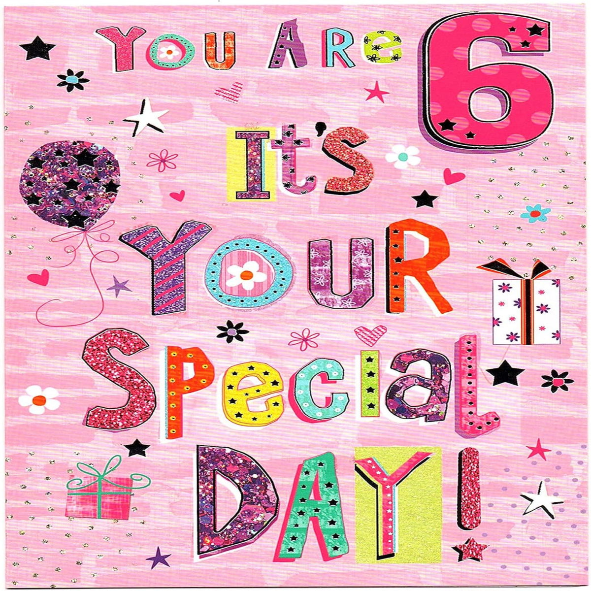 6th Birthday Card for Girl  -  19 x 13 cm