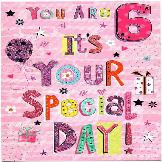 6th Birthday Card for Girl | Sixth Birthday Greeting Card  -  19 x 13 cm