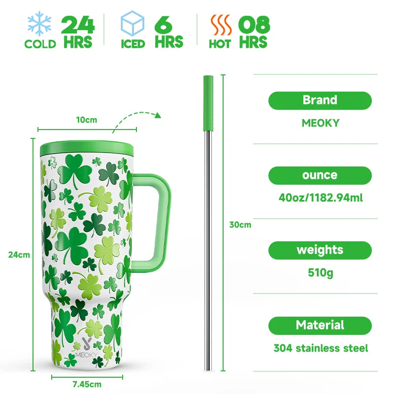 40Oz Cup Tumbler with Handle Straw Stainless Steel Multi-Prints Coffee Cup Travel Water Bottle Leak-Proof Car Mug Gifts