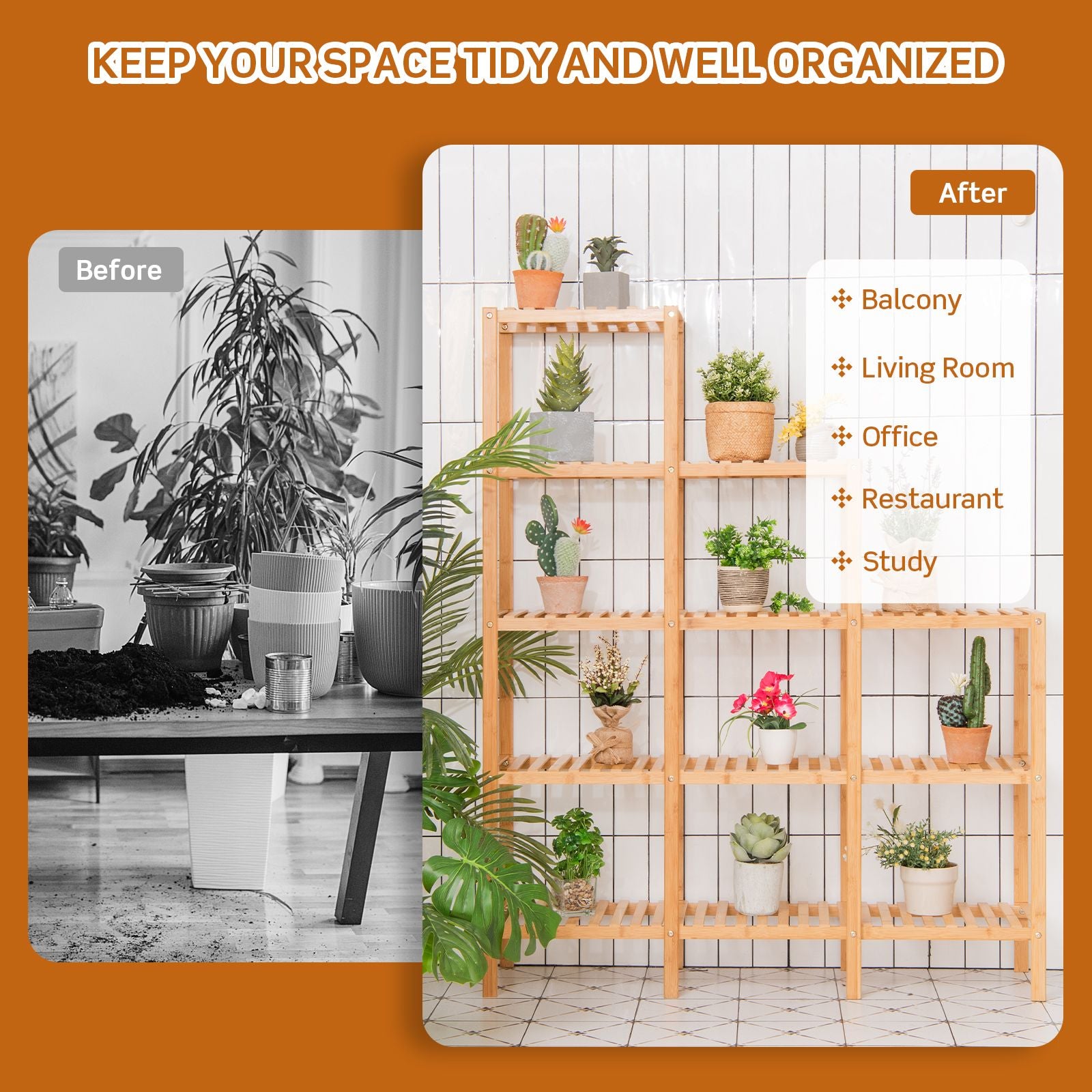 5-Tier Bamboo Plant Stand Storage Organizer Rack with Shelves