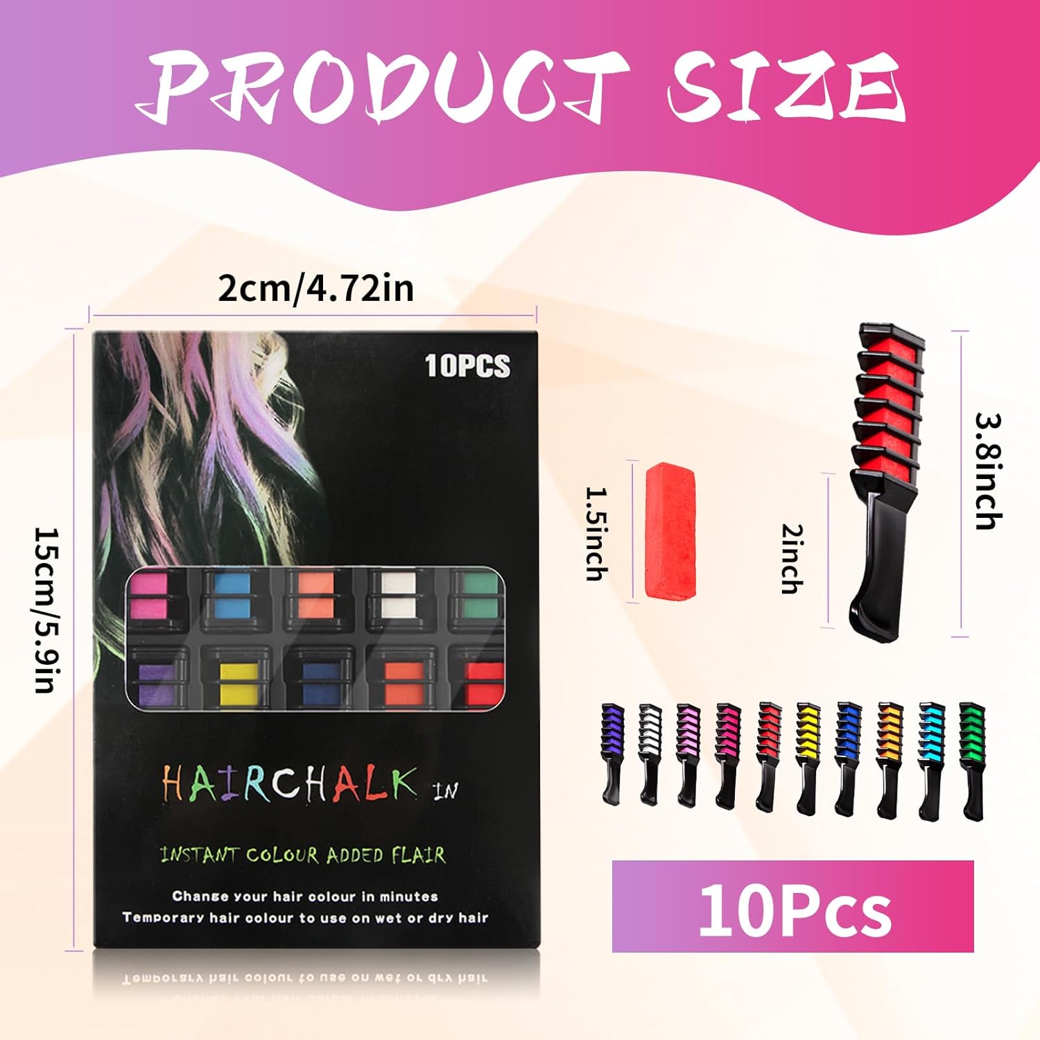 10Pcs Hair Chalk Comb, Temporary Bright Hair Color Cream Washable Instant Hair Dye Combs Hair Coloring Coloured Hair Spray Wash Out for Kids Girls Boys Halloween Makeup Birthday Cosplay Carnival