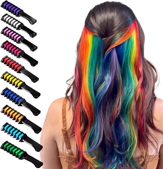 10Pcs Hair Chalk Comb, Temporary Bright Hair Color Cream Washable Instant Hair Dye Combs Hair Coloring Coloured Hair Spray Wash Out for Kids Girls Boys Halloween Makeup Birthday Cosplay Carnival