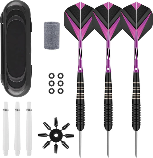 3 Pack Steel Tip Darts Set 23 Grams Darts Metal Tip Set Kit Professional Metal Darts with Sharpener Tool Kit Carrying Case for Dartboard