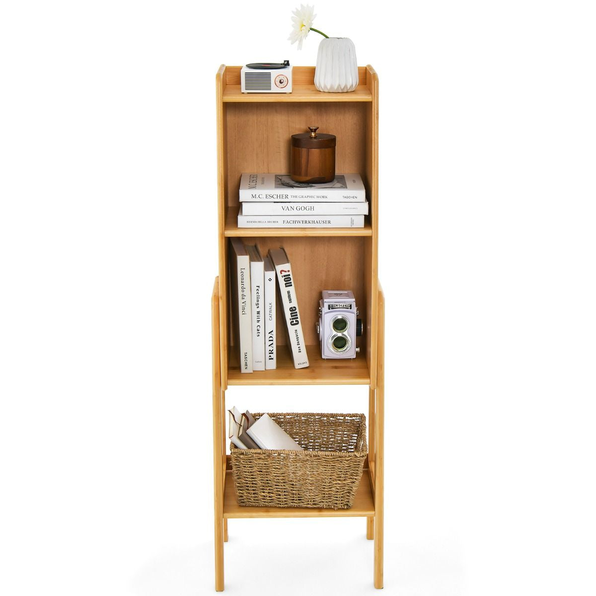 3 Tier/4 Tier Free Standing Tall Bamboo Bookshelf with Legs