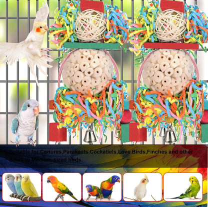 Bird Toys Conure Toys Hanging Natural Soft Sola Ball Beak Chew Shred Forage Toys for Parrots,Cockatiel,Conure,Love Birds,Parakeets,Budgie and Other Small Birds (Boys)