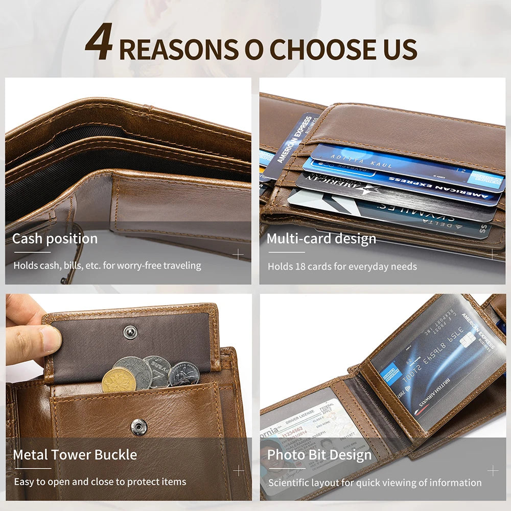Handmade Cowhide Wallet Men'S Leather Short Anti-Theft Swipe Wallet Large Capacity Trend Wallet Men