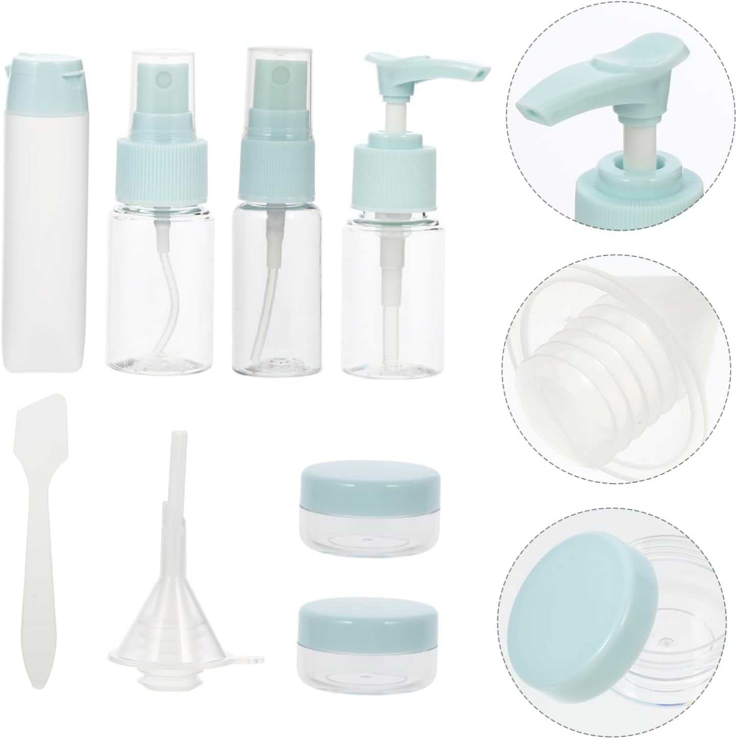 Set of 9 Portable Travel Bottles Empty Refillable Cosmetics Spray Bottles for Toiletries Leakproof Squeezable for Women Men