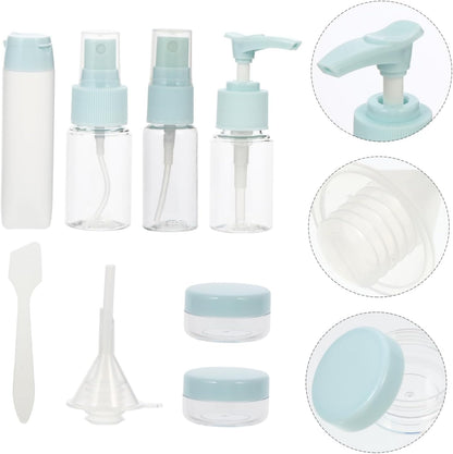 Set of 9 Portable Travel Bottles Empty Refillable Cosmetics Spray Bottles for Toiletries Leakproof Squeezable for Women Men