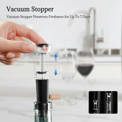Vinolux Rechargeable Wine Opener Set – Electric Corkscrew with Foil Cutter, LED Light & Stainless Steel Shell, Wine Aerator Pourer, Vacuum Stopper & Base – Gift for Wine Lovers