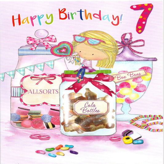7th Birthday Card for Girl   –   Happy 7th Birthday Greeting Card  -   19   x   13 cm