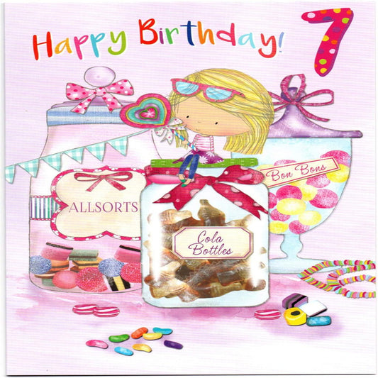 7th Birthday Card for Girl | Happy Birthday Greeting Card Age 7 -   19 x 13 cm