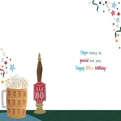 80th Birthday Card | Cheers & Beers Design Happy Birthday Card  -   15cm  x  23cm