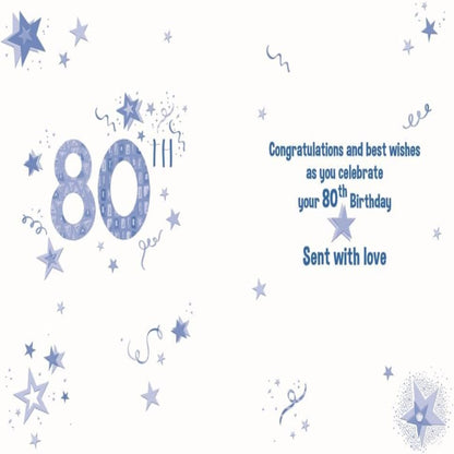 80th Birthday Card for Men    –    Nigel Quiney Stars & Streamers    -  230  x  160mm