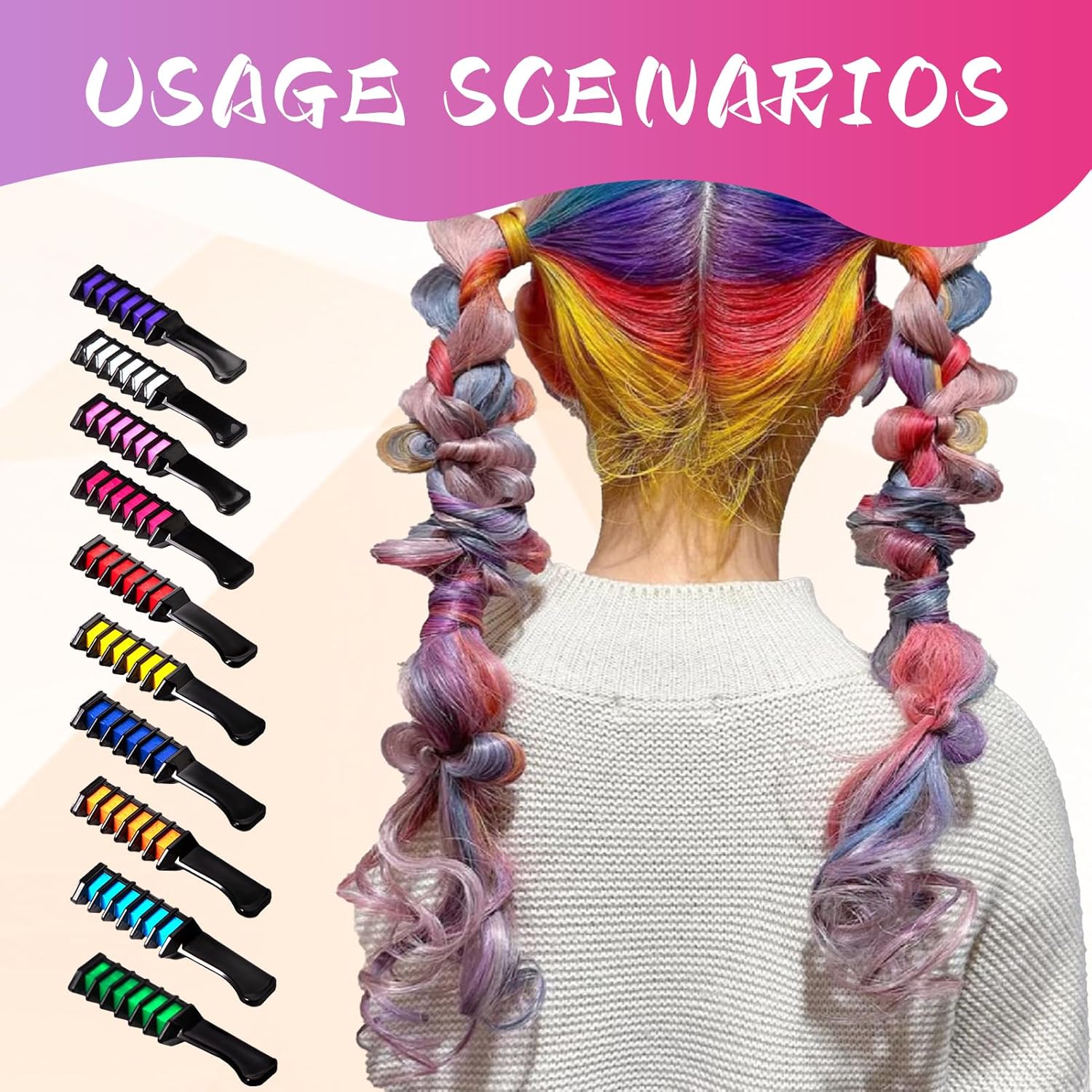 10Pcs Hair Chalk Comb, Temporary Bright Hair Color Cream Washable Instant Hair Dye Combs Hair Coloring Coloured Hair Spray Wash Out for Kids Girls Boys Halloween Makeup Birthday Cosplay Carnival