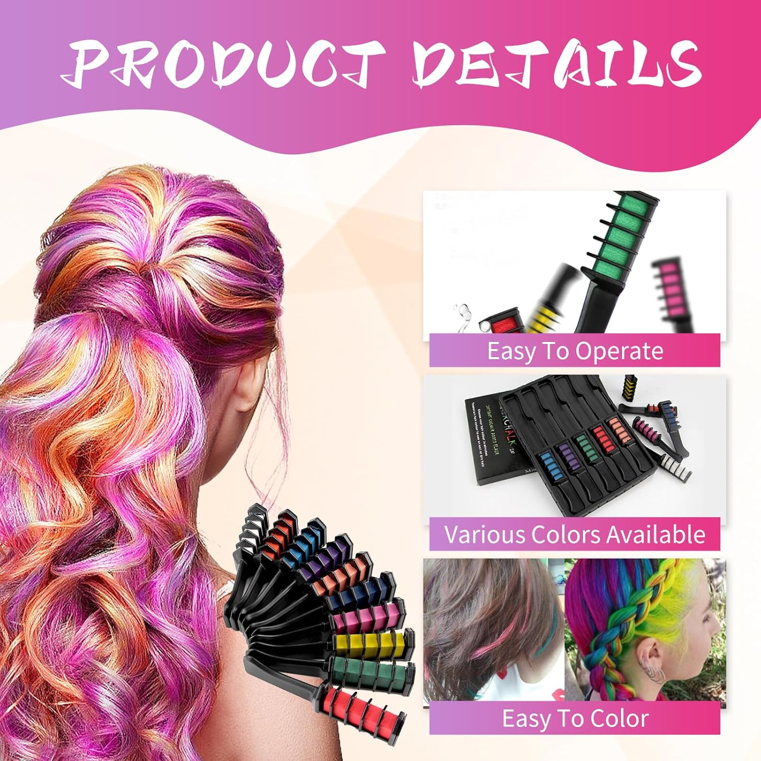 10Pcs Hair Chalk Comb, Temporary Bright Hair Color Cream Washable Instant Hair Dye Combs Hair Coloring Coloured Hair Spray Wash Out for Kids Girls Boys Halloween Makeup Birthday Cosplay Carnival
