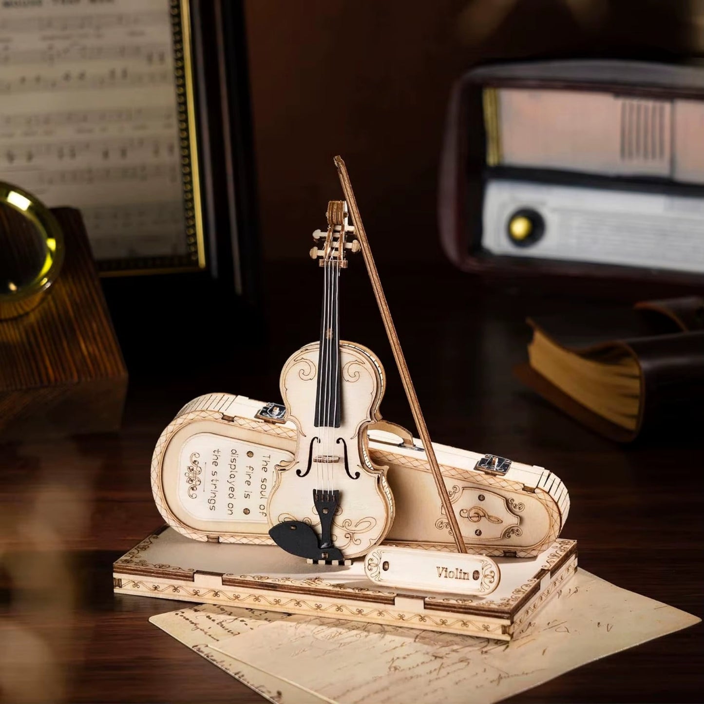 ROKR 3D Wooden Puzzle Violin Capriccio Model DIY Gifts for Boys&Girls Easy Assembly Kits Musicalbuilding Blocks TG604K