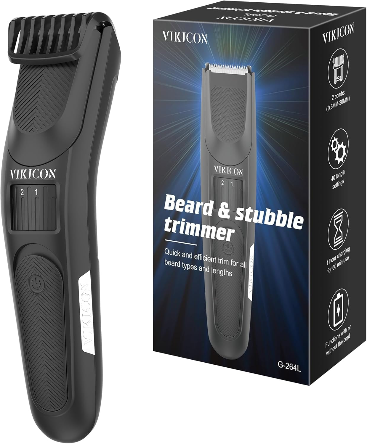 Beard Trimmer for Men, Electric Hair & Stubble Clipper, 40 Length Settings, Rec