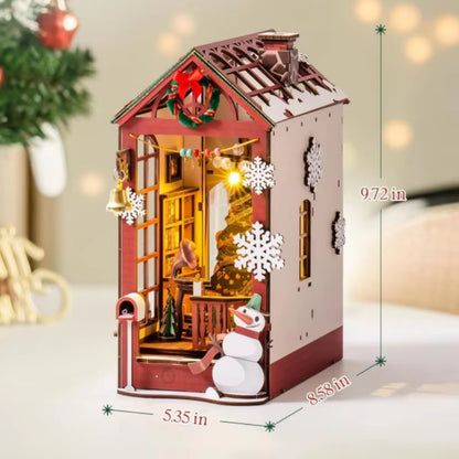 Book Nook Kit DIY Miniature Dolls House Kit 3D Wooden Puzzle Decoration Gift with LED Lights Christmas Street and House