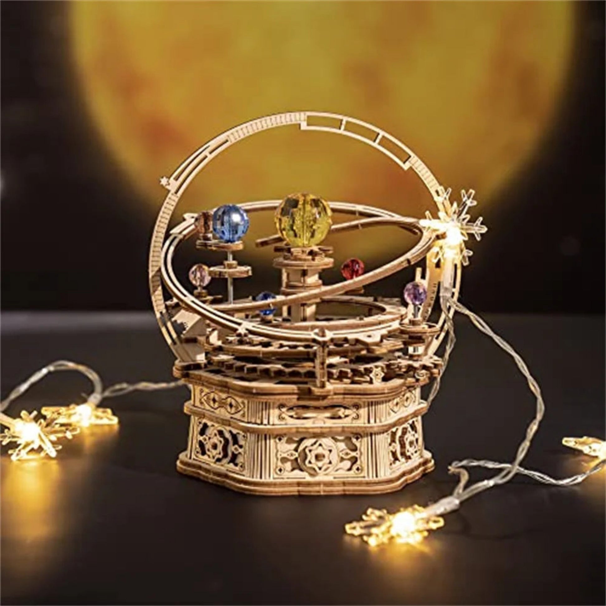 Rotating Starry Night Mechanical Music Box 3D Wooden Puzzle Assembly Model Building Craft Kits for Children Kids AMK51