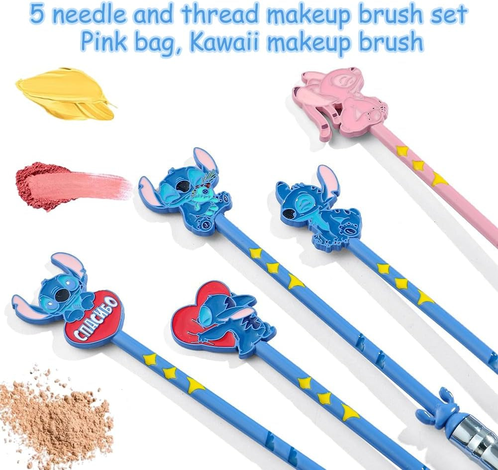 5Pcs Cartoon Makeup Brushes Set with Bag, Kawaii Cosmetic Brushes Anime Collection for Foundation Blush Eyeshadow Eyebrow Eyeliner Face Concealer Powder Makeup Brush Gift for Girl Women