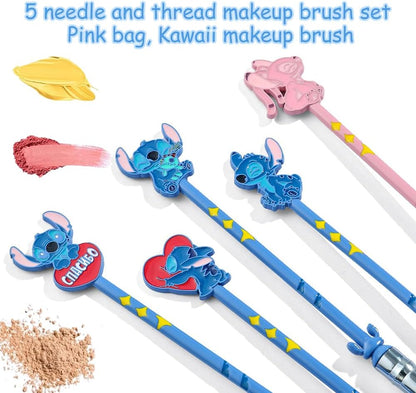 5Pcs Cartoon Makeup Brushes Set with Bag, Kawaii Cosmetic Brushes Anime Collection for Foundation Blush Eyeshadow Eyebrow Eyeliner Face Concealer Powder Makeup Brush Gift for Girl Women