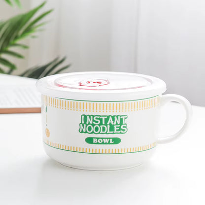 Hot Sale Ceramic Instant Noodle Bowl with Handle Large Capacity Instant Noodles Bowl Cute Design Instant Noodles Bowl with Lid