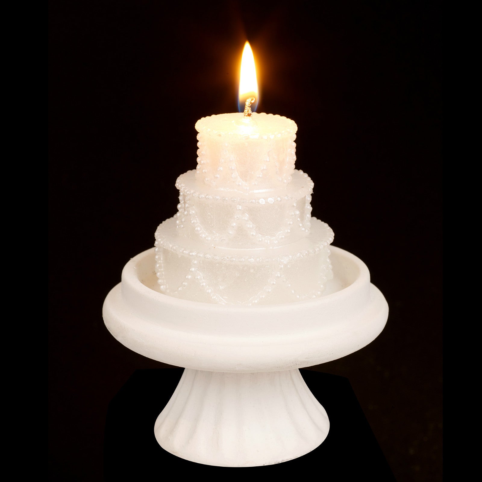 Luxury White Tiered Wedding Cake Candle Topper on Stand Table Center Piece Decor