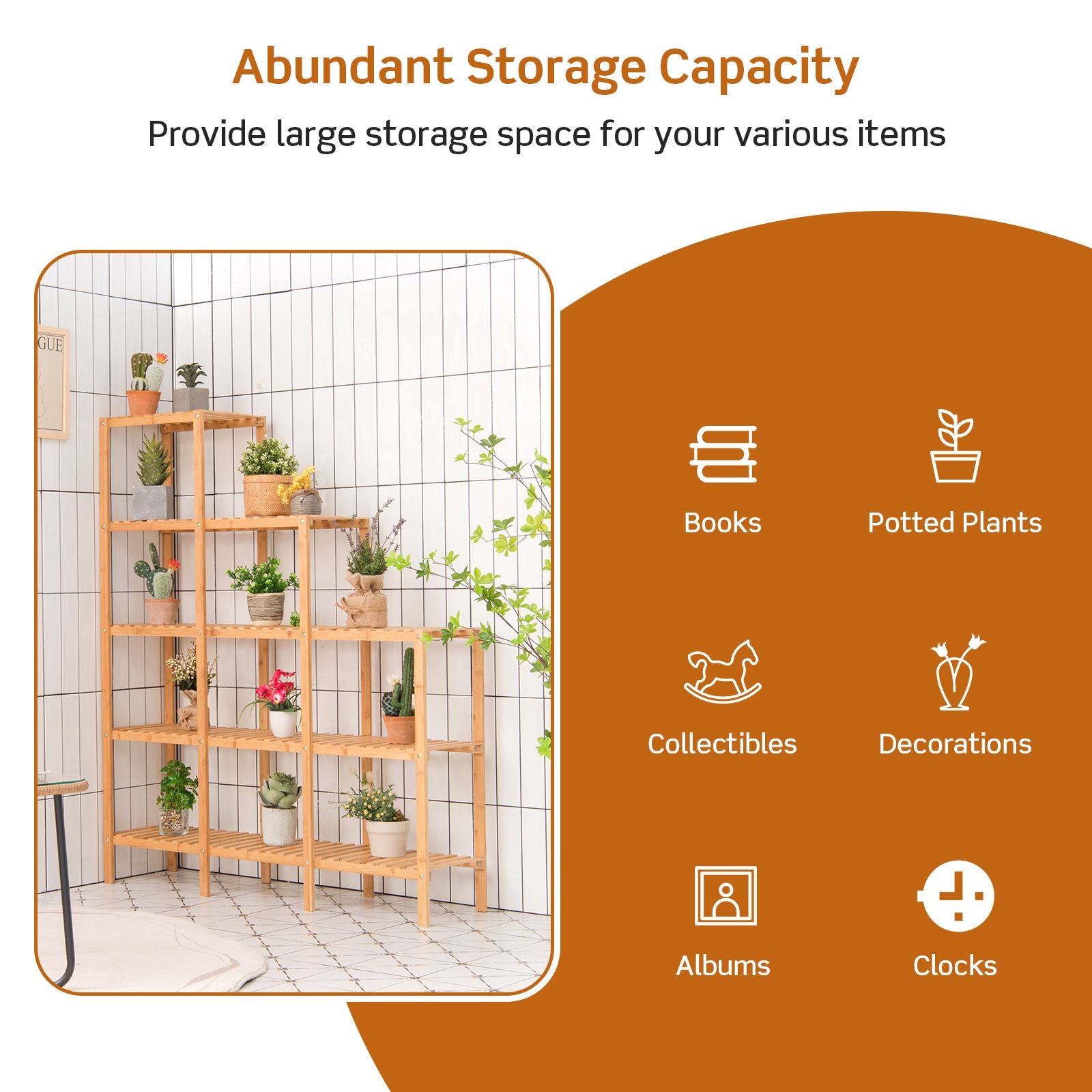 5-Tier Bamboo Plant Stand Storage Organizer Rack with Shelves