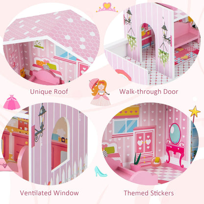 Kids Wooden Dollhouse DIY Pretend for Toddlers 3-7 Years Old