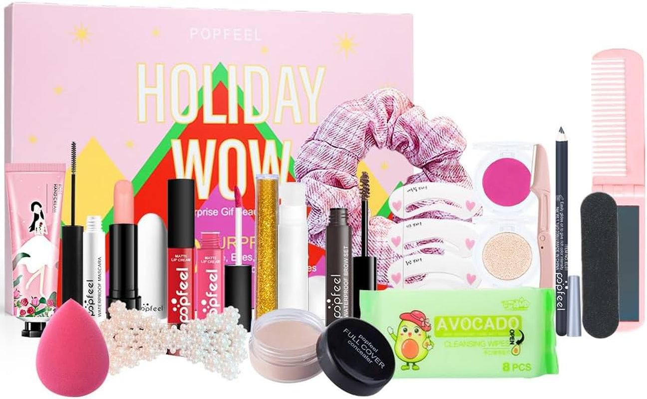 Makeup Advent Calendar for Teens Girls, Birthday Gift Box for Women Full Kit,Surprise Makeup Gift Kit, Include Lip Gloss, Blush, Concealer, Mascara, Eyebrow Pencil Makeup Gift Set for Women