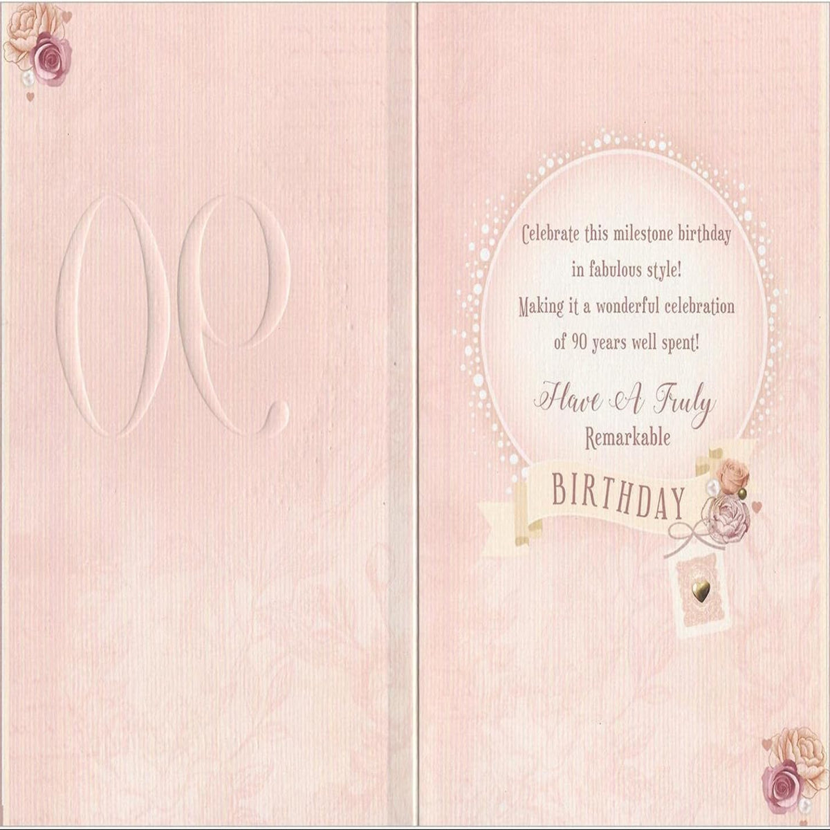 90th Birthday Card for Her   –   Elegant Ladies 90th Birthday Greeting Card   -  7.5  x  5.25 inches