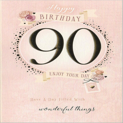 90th Birthday Card for Her   –   Elegant Ladies 90th Birthday Greeting Card   -  7.5  x  5.25 inches