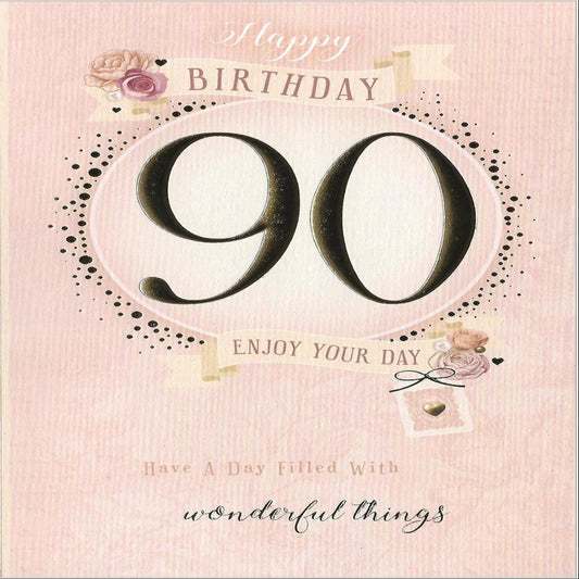 90th Birthday Card for Her   –   Elegant Ladies 90th Birthday Greeting Card   -  7.5  x  5.25 inches