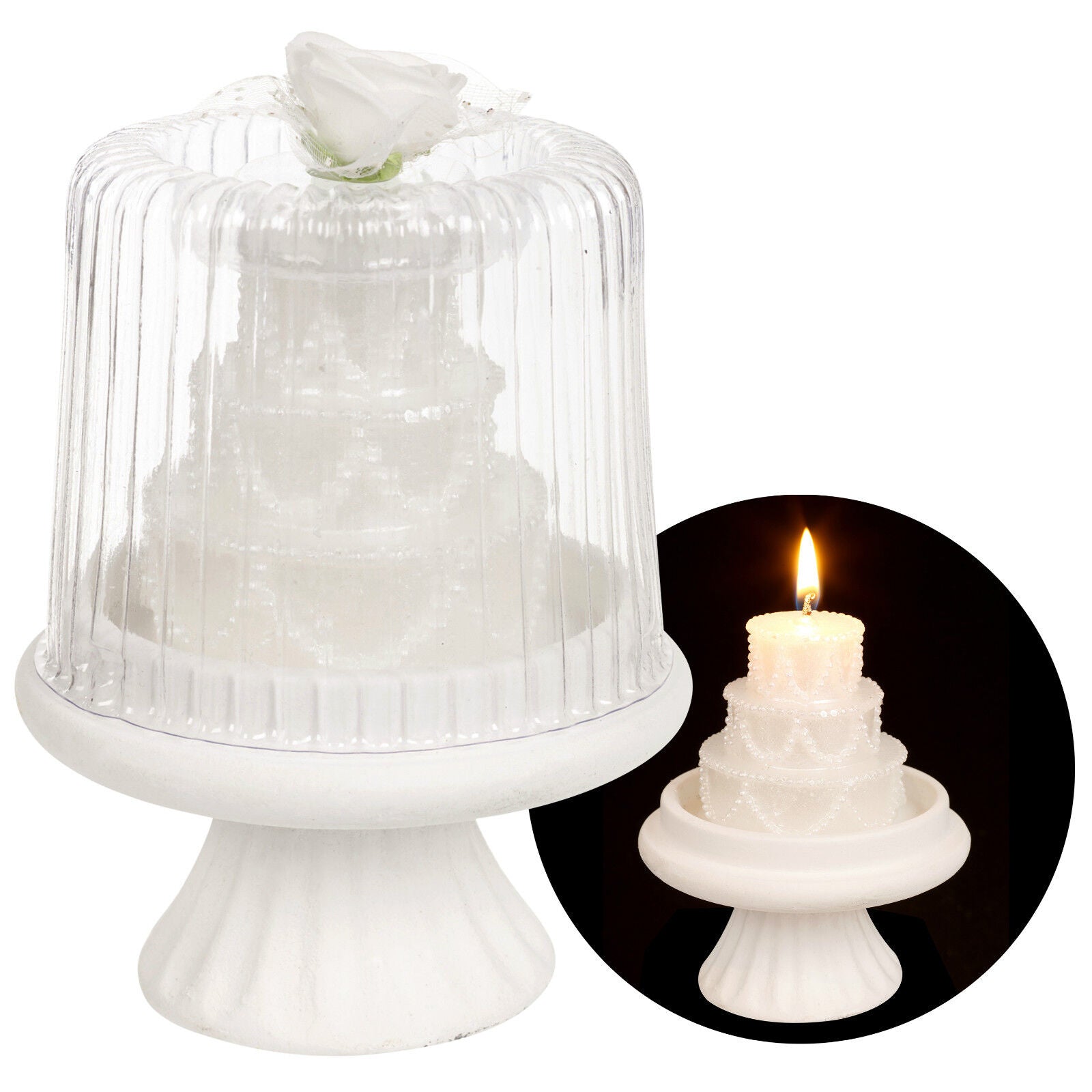 Luxury White Tiered Wedding Cake Candle Topper on Stand Table Center Piece Decor