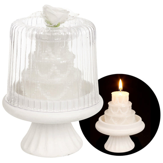 Luxury White Tiered Wedding Cake Candle Topper on Stand Table Center Piece Decor