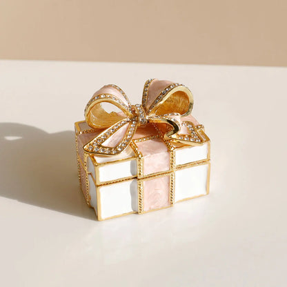 Pink Butterfly Trinket Box,Bow Hinged Jewelry Box Decorated with Crystal ,Alloy Storage Box