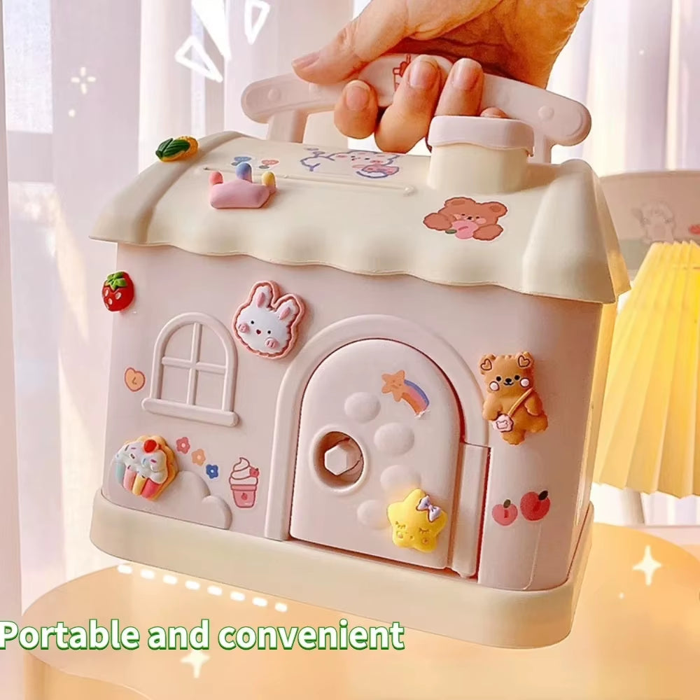 Money Box Piggy Bank Creative Cartoon Design Cute Little House Depositable Large Capacity Plastic Money Box