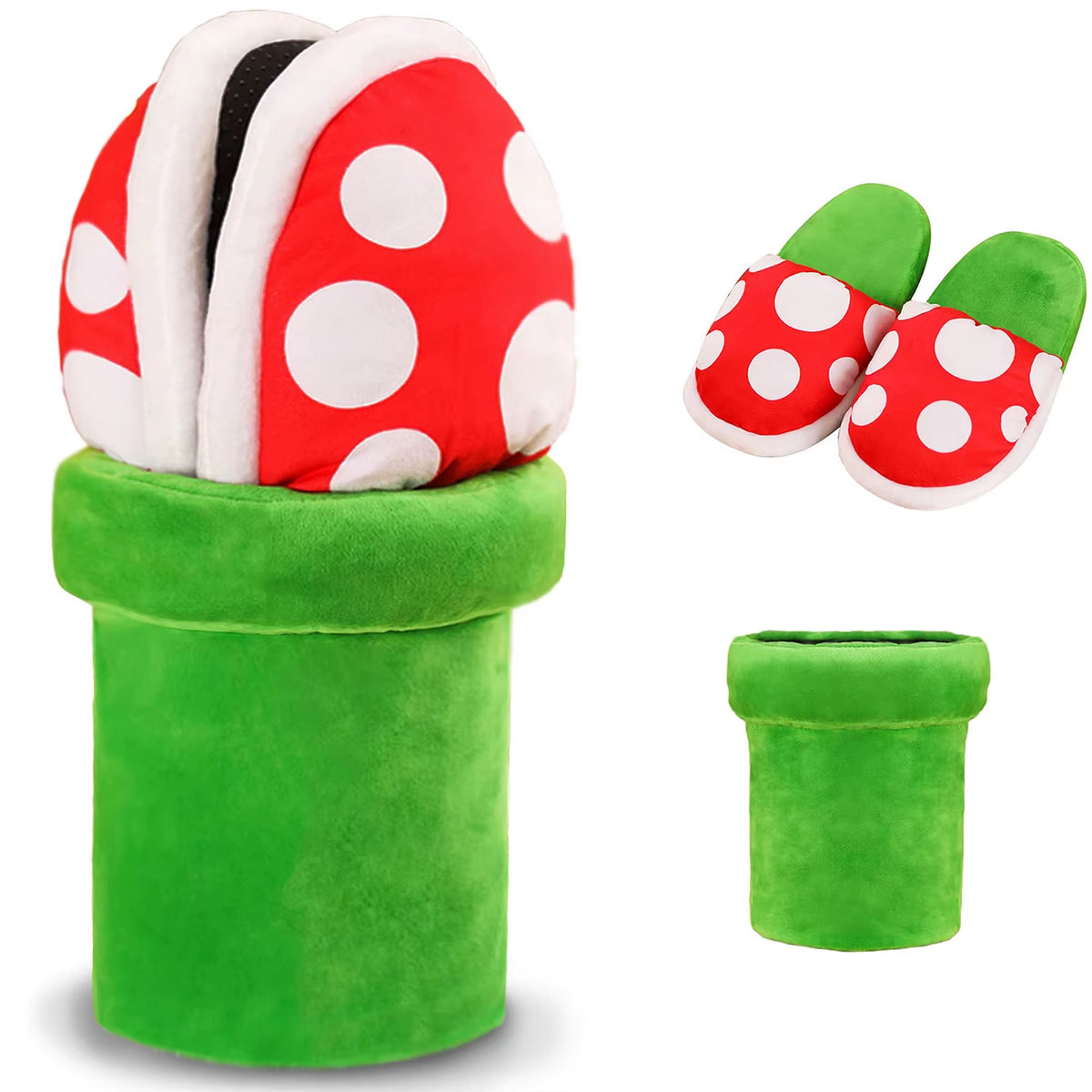 Piranha Plants Plush Funny Slippers Loafer with Pipe Pot Holder Funny Christmas Gifts for Women Mens Teens