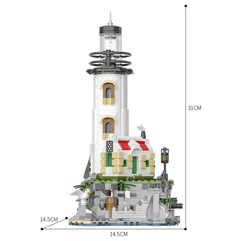 1092PCS Sea Island Electric Lighthouse Building Blocks Fisherman'S Hut Light House Assembly Model Idea Decoration Kids Toys Gift