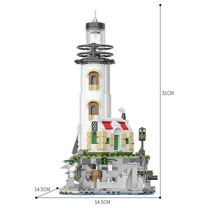 1092PCS Sea Island Electric Lighthouse Building Blocks Fisherman'S Hut Light House Assembly Model Idea Decoration Kids Toys Gift